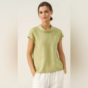 LINTICO 100% LINEN YVONNE CAP SLEEVE SOFT-FOLD COLLAR TOP, SIZE L, NWT.